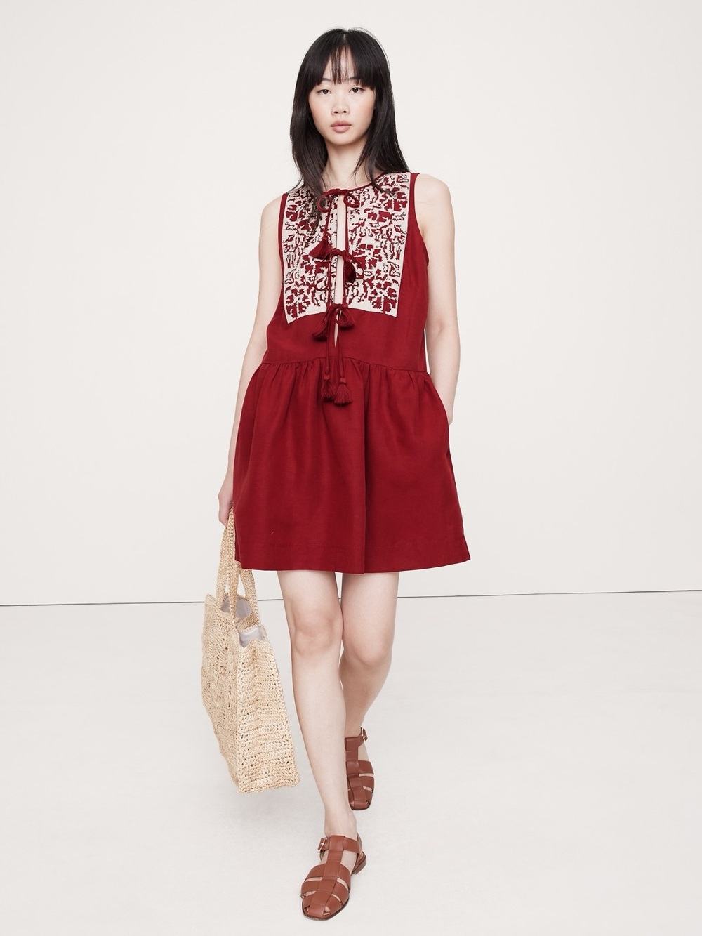 NWT Banana Republic Embroidered Tencel Linen Mini Dress S